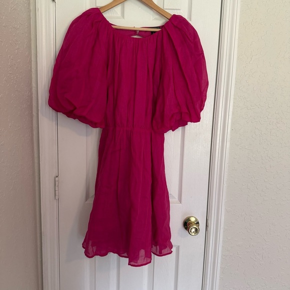 Banana Republic Ramie Open-Back Puff Sleeve Dress sz XS 100% Cotton - Picture 3 of 13